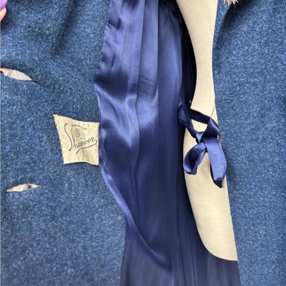 Vintage 1960s Shagmoor Blue Wool Coat with Fox Fur Collar Size 10/12  Winter - Picture 11 of 16